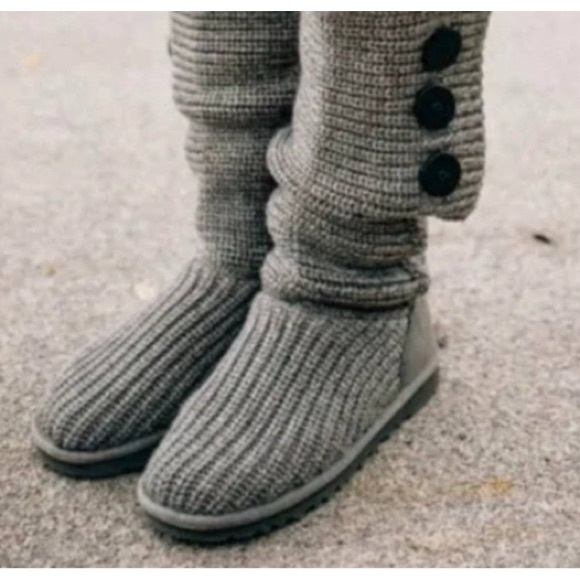 UGG Grey Knit Button Accent Women’s Boots.